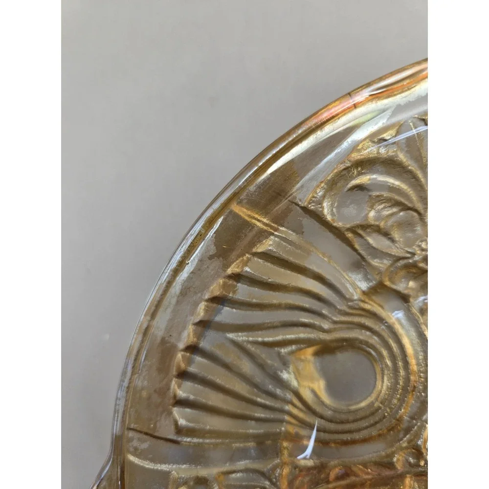 Vintage Divided Relish Dish Iridescent Light Amber Carnival Glass B#27